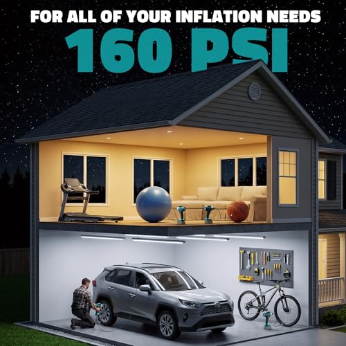 160PSI Cordless Tire Inflator Portable Air Compressor Compatible with Ma-kita 18V Battery, LIVOWALNY 12Ft Cord-12V DC-Powered Air Pump with Digital Pressure Gauge, Auto Shut-Off for Car (Tool Only) - color: Blue