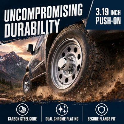 Trailer Wheel Center Caps, Push Through 3.19 Inch Chrome Plated Carbon Steel Hub Covers, for Truck RV Trailer Wheel Rims (4PCS, Silver)