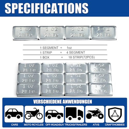 JiiinMiiin 1oz, 72PCS Gray Steel Adhesive Stick on Wheel Weights - color: Chrome, size: 1oz - 72PCS