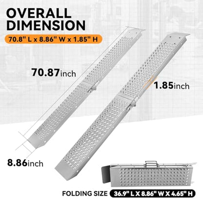 Auto Dynasty 2PCS 70'' Heavy Duty Folding Loading Ramps 880Lb for Truck/ATV - size: 70" Foldable (Silver)