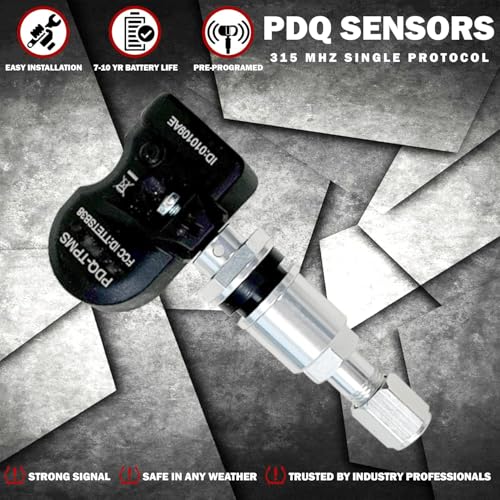 PDQ TPMS 433 MHZ Tire Pressure Sensor 4 Pack Metal Stem for Chevy GMC Cadillac Buick Pontiac Direct Replacement for OE Part # 13533166 ｜ 13542523 - color: Metal