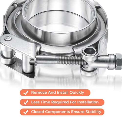 2.5 inch Quick Release V Band Clamp with Male Female Flanges, 304 Stainless Steel Exhaust V band Clamp for Automotive exhaust system, turbocharger, downpipe and mufflers - color: V Band Clamp With Flange, size: 2.5 inch