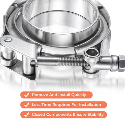 2.5 inch Quick Release V Band Clamp with Male Female Flanges, 304 Stainless Steel Exhaust V band Clamp for Automotive exhaust system, turbocharger, downpipe and mufflers - color: V Band Clamp With Flange, size: 2.5 inch