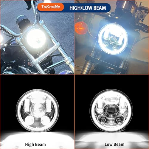 5-3/4 5.75 inch LED Headlight Halo DRL Compatible with Harley Davidson Dyna Sportster Iron 883 1200 Low Rider XLH883 Super Glide Softail Custom XLH1200 Forty-Eight SuperLow(Black) - color: Black Halo