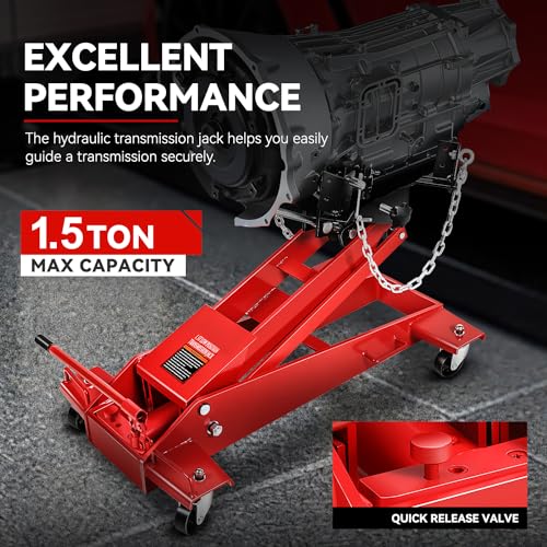 Auto Dynasty Universal Garage Low Profile Hydraulic Transmission Jack, 1.5 Ton (3306 lbs) Capacity, Lifting Range 9.1" (Min) to 36.6" (Max), Alloy Steel