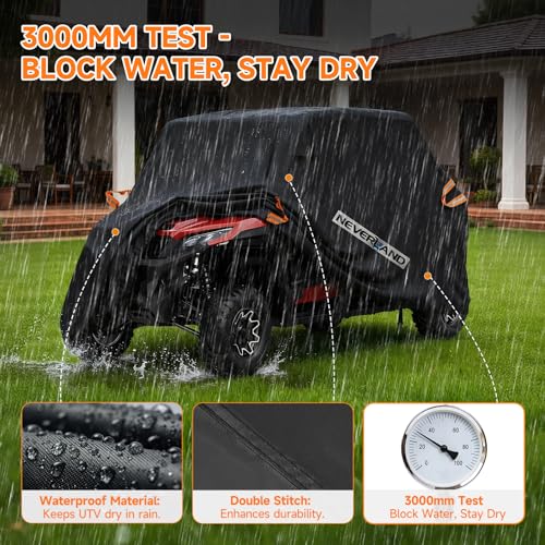 NEVERLAND UTV Cover Heavy Waterproof Denier Oxford Cloth for Polaris RZR Yamaha Can-Am Defender Kawasaki Ranger Cover 4-6 Passenger Black - size: up to 154"L