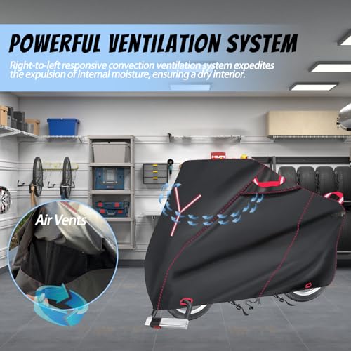 800D Heavy Duty Motorcycle Cover, Outdoor Storage Moped Covers, All-Weather Universal Waterproof Scooter Cover with 3 Reflective Handle、2 pairs Lock Holes and 3 Fixed Buckles - 87" x 37" x 40" - size: (L) 87" x 37" x 40"