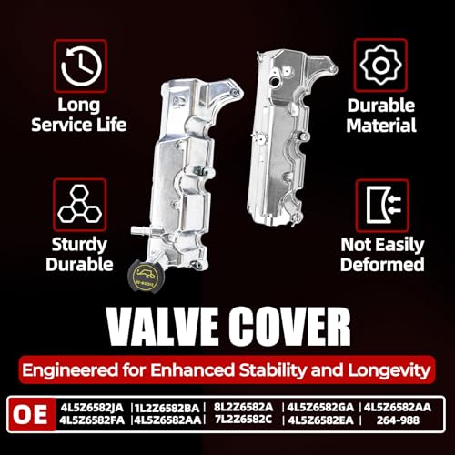 MITZONE Aluminum Valve Cover Set Compatible with Ford Explorer Ranger 2004-2005 Mercury Mountaineer 2004-2005 4.0L V6 4L5Z6582JA 4L5Z6582AA 264-988 - size: 2004-2005 Ford (Pair)