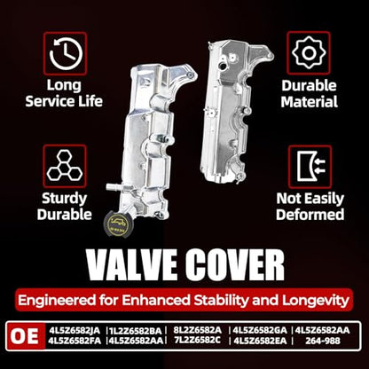MITZONE Aluminum Valve Cover Set Compatible with Ford Explorer Ranger 2004-2005 Mercury Mountaineer 2004-2005 4.0L V6 4L5Z6582JA 4L5Z6582AA 264-988 - size: 2004-2005 Ford (Pair)
