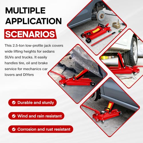 2.5 Ton 5500 LBS Low‑Profile Hydraulic Floor Jack, Single Piston Pump