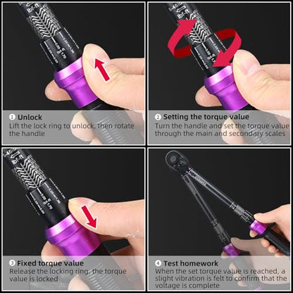 3/8" Inch Drive Click Torque Wrench 5-45 FT-LB/6.8-61N.M, ±3% Accuracy, Dual-Direction Click Professional Torque Wrench, Dual Range Scales Graduated in FT.LB and N.M, Purple - size: 3/8" 5-45 FT.LB(Purple)