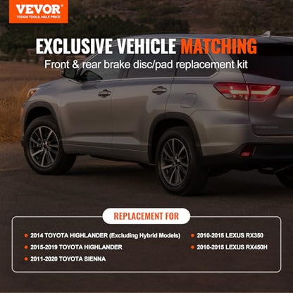 VEVOR Front and Rear Brake Kit Compatible with Toyota Sienna, Highlander, Lexus RX350, RX450h, Drilled and Slotted Brake Rotors Ceramic Brake Pads Replacement, 12.9" Front Rotors 12.2" Rear Rotors - size: S-31511 + S-31544
