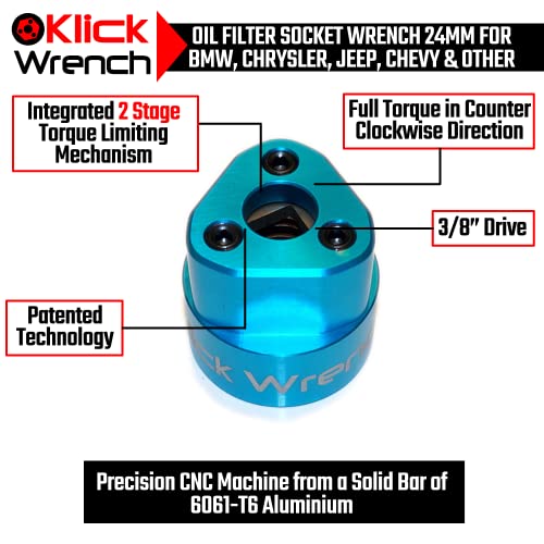 2 Stage 24mm Oil Filter Wrench | 6061-T6 Aluminum Blue Tool - size: Socket 24mm
