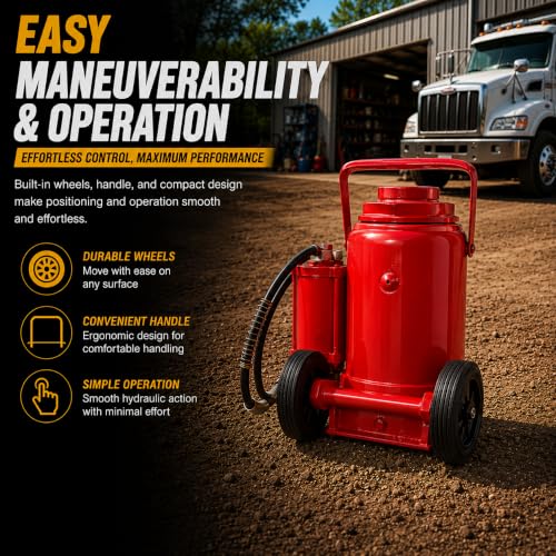 Stark USA 50 Ton Air Hydraulic Jack, Industrial Pneumatic Bottle Jack with Long Handle & Wheels, Professional Heavy Equipment Lift for Semi Trucks, Buses, Trailers, RVs & Agricultural Machinery - size: 50 Tons Pneum Floor Jack