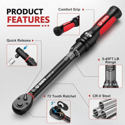 VANPO Torque Wrench 3/8 Inch Drive 5-45 ft-lb for Motorcycle & Bike - size: 3/8-Inch 5-45 ft.lb