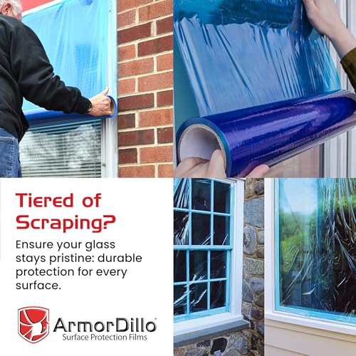 ArmorDillo Blue Window Protection Film 6" x 200' | 14.68 per roll (10 Rolls- 1 case), Surface Protection | Temporary Self-Adhesive Glass Covering, Window Masking, 45-Day UV Resistant Construction Wrap - size: 6" x 200' (10 Rolls)
