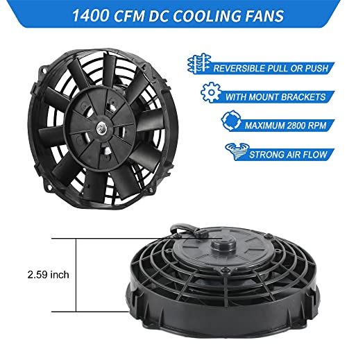 7" Electric Radiator Cooling Fan Assembly Kit with 12V 80W Motor Universal High Performance Slim Fan Push Pull Black - style: 7" Straight