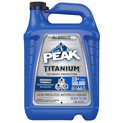 PEAK Titanium 50/50 Prediluted Antifreeze and Coolant for All Engine Cooling Systems, Long-Lasting Yellow Engine Coolant/Antifreeze for Lifetime Engine Protection in All Vehicles, 1 Gal. - style: 50/50