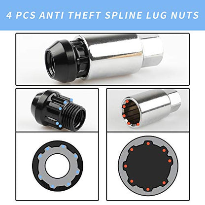 20Pcs Anti Theft Spikes Extended Tuner Wheel/Rims Lug Nut M12X1.5+Socket (Black) - color: Black