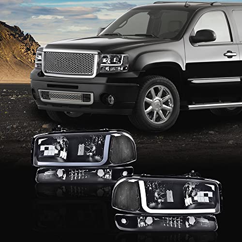G-PLUS LED DRL Headlights Assembly Fit 1999-2007 GMC Sierra 1500 - size: [LED Smoky] 1999-2007 Sierra