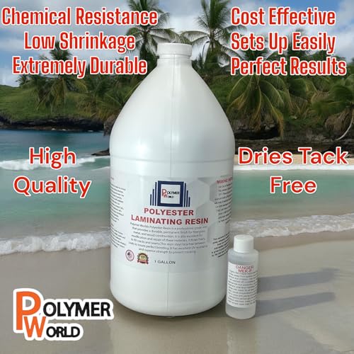 Polymer World- Premium Grade Polyester Resin 10 Gallon Kit with MEKP for Boats, Cars, Surfboard, RV, Pools,Canoes, Jetskis, Watercrafts (1, 10 Gallons) - size: 10 Gallons