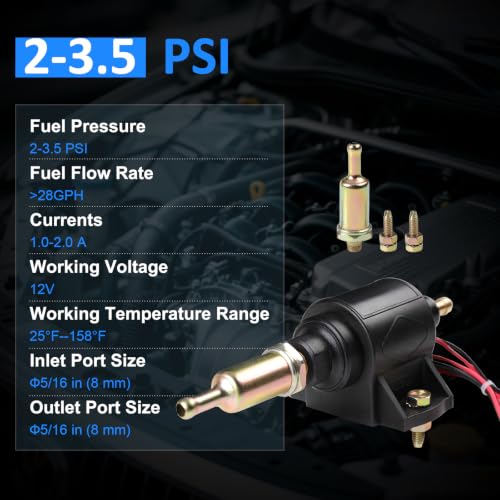 12V Electric Fuel Pump Low Pressure 2-3.5 PSI Inline - size: 2-3.5 PSI 28GPH