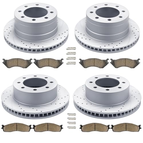 Acinoparts Front & Rear Brake Kit Drilled Slotted Rotors Ceramic Brake Pads - size: ABK5301253011