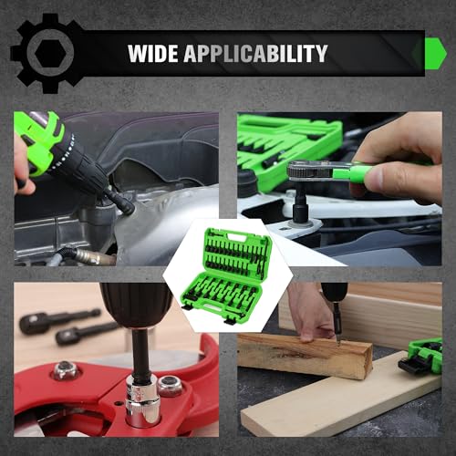 55-Piece Magnetic Nut Driver Set, Metric & SAE 1/4" Hex Shank, Impact Socket Adapters, Snappy Driver Bits, Drill Bit Extension, 14PCS Screwdriver Bit Set - color: Nut Driver Set Green
