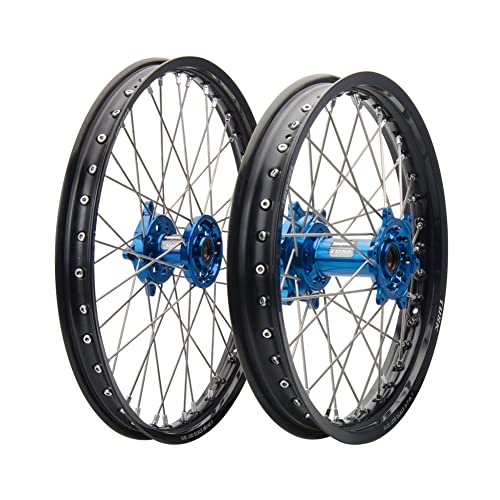 TUSK Impact Complete Front and Rear Wheel 1.60 x 21/2.15 x 18 Black Rim/Silver Spoke/Blue Hub for Stark Future Varg MX 1.0 2023-2024