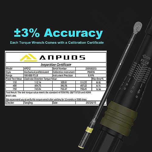 ANPUDS 3/4" Click Torque Wrench, 100-800 Ft-Lb/135.5-1084 Nm, Heavy Duty - size: 100-800 ft-lb / 135.5-1084 Nm