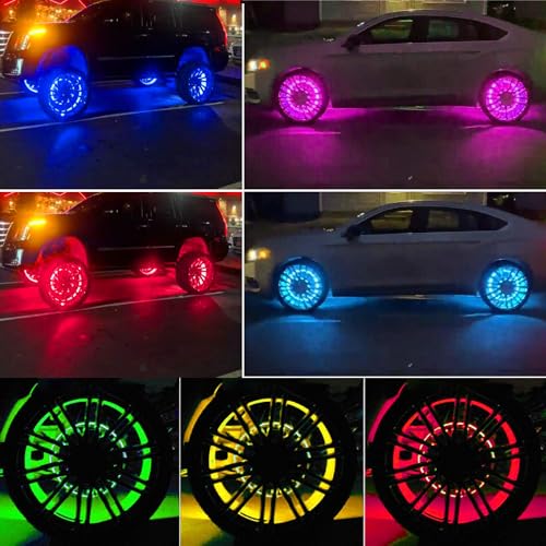 17in RGBW Wheel Ring Lights w/Brake Function, White Courtesy Light, Waterproof Wheel Well Rim Tire Lights With Wireless RF Remote App Control for Truck SUV Car - size: 17inch