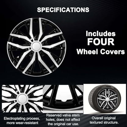 17-Inch Silver ABS Hubcaps with Steel Rings & Adjusters, Patented Design, Universal Fit, Set of 4 Wheel Covers (Silver-Black) - color: Silver-Black