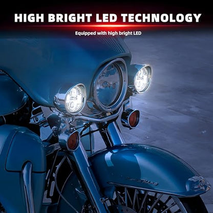 FATECIM 4.5” Motorcycle LED Fog Lights 4 1/2 inch Passing Lamps Driving Auxiliary Lights Spotlights + Housing Bucket with Visor for Harley Honda Kawasaki Suzuki Yamaha Cruiser Chopper Bobber Chrome - color: Chrome