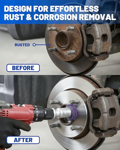 Aluminum Alloy Wheel Hub Cleaning Tool, Drill-Powered Wheel Stud Cleaner with 3 Cleaning Pads Rust Removal for Lug Studs & Brake Rotors Fits 1/2" Impact Wrench & Drill Wheel Hub Resurfacing Kit - size: 4-IN-1 SET