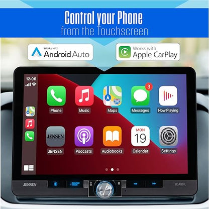 Jensen J1CA10FL 10.1" Wireless Apple CarPlay Android Auto Single/Double DIN - size: 10-Inch Wireless Stereo