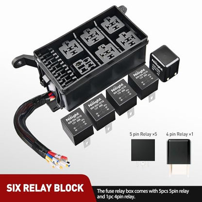Nilight 12V Fuse Relay Box 6 Relays 6 Slots ATC/ATO Blade Fuse Holder 4Pin 5Pin Terminal 40A Relay Pre-Wired Waterproof Block Kit Universal for Automotive Car Truck Camper Boat - color: Fuse and Relay Block Pre-Wired