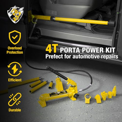YELLOW JACKET 4 ton Hydraulic Ram Jack Pusher Puller Auto Body Frame Repair Tool Porta Power Kit with Blow Mold Carrying Storage Case for Car Repair,Truck,Farm - size: 4 Ton