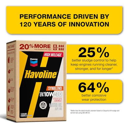 Havoline Motor Oil 10w30 High Mileage Synthetic Technology Smart Change Engine Oil, 10W-30, 6 Quarts, Pack of 1 - size: Pack of 1, style: 10W-30