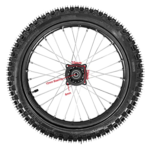 Trkimal 70/100-17 (2.75x17) 1.6x17 Front Wheel Tire and Rim Inner Tube with 12mm Bearing Assembly Motocross Off Road for Dirt Pit Bike (70/100-17(12mm inner bearing)) - size: 70/100-17(12mm bearing)