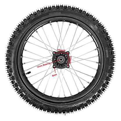 Trkimal 70/100-17 (2.75x17) 1.6x17 Front Wheel Tire and Rim Inner Tube with 12mm Bearing Assembly Motocross Off Road for Dirt Pit Bike (70/100-17(12mm inner bearing)) - size: 70/100-17(12mm bearing)