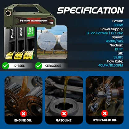 Mxmoonant Fuel Transfer Pump Battery Powered Cordless Diesel Transfer Pump