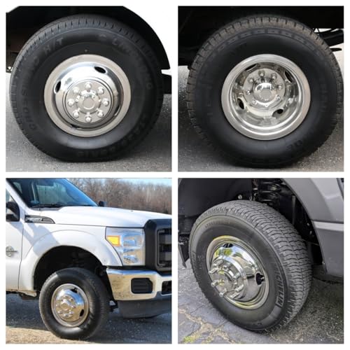 4pcs 17 Anti Rust Wheel Simulators Fit for 2005-2025 Ford F-350 F350, 8 Lug Waterproof Replacements Bolt On Polished Stainless Steel Dually Hubcaps Wheel Covers with Installation Tool Kit - size: 17"#6