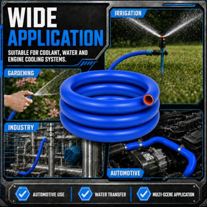1" ID x 5 FT Silicone Heater Hose, 3-Layer Reinforced, Blue