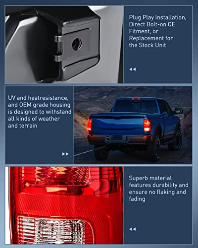 Nilight Taillight Assembly for 2009-2018 Dodge Ram 1500 2500 3500 - color: Red