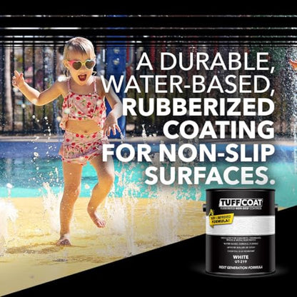 Tuff Coat Medium Texture Rubberized Non-Skid Deck Coating – Textured Non-Slip Safety Surface for Pool Decks, Docks, Boat Ramps, Patios, Walkways & High-Traffic Areas (UT-219 White 5-gallon) - color: White, size: 640 Fl Oz (Pack of 1)
