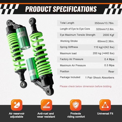 12.6 inch Pair Universal Motorcycle Rear Air Shock Absorbers for HONDA - color: Green