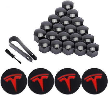 4 Pack Wheel Center Hub Caps Compatible with Tesla Model 3 Model Y - color: Red