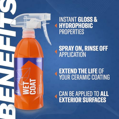 GYEON Wet Coat 500ml - Hydrophobic Ceramic Spray Coating for Cars - High Gloss Solutions for Your Car Paint Wheels and Glass - Spray On Rinse Off Easy DIY Use Formula (Pack of 2) - size: 16.9 Fl Oz (Pack of 2)