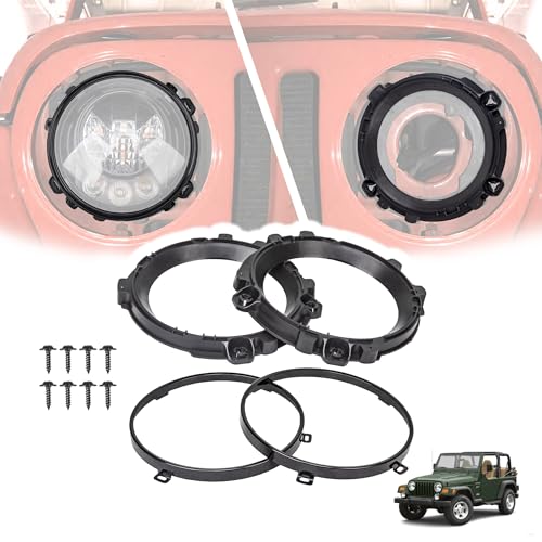7 Inch Round Headlight Mounting Retaining Bracket Ring with Headlight Metal Ring Fit for 1997-2006 Jeep Wrangler TJ, 1 Pair, Left & Right, Black - color: TJ, Kit