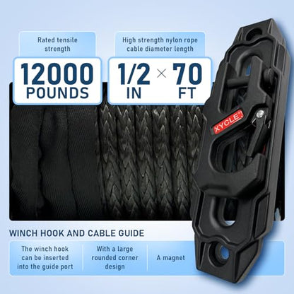 12,000 lb Recovery Winch,12V Electric Winch with 1/2” x70 FT Synthetic Rope,IP68 Waterproof,Anti Slip Roller,All-Metal Housing,2 Wireless Remotes & Wired Controller for Jeep,SUV,Truck & Trailer - style: 12K